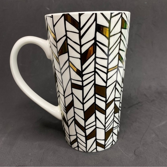 Starbucks Mug Siren Mermaid Logo Metallic White Black Gold 6" Latte Coffee 14oz - Picture 5 of 6